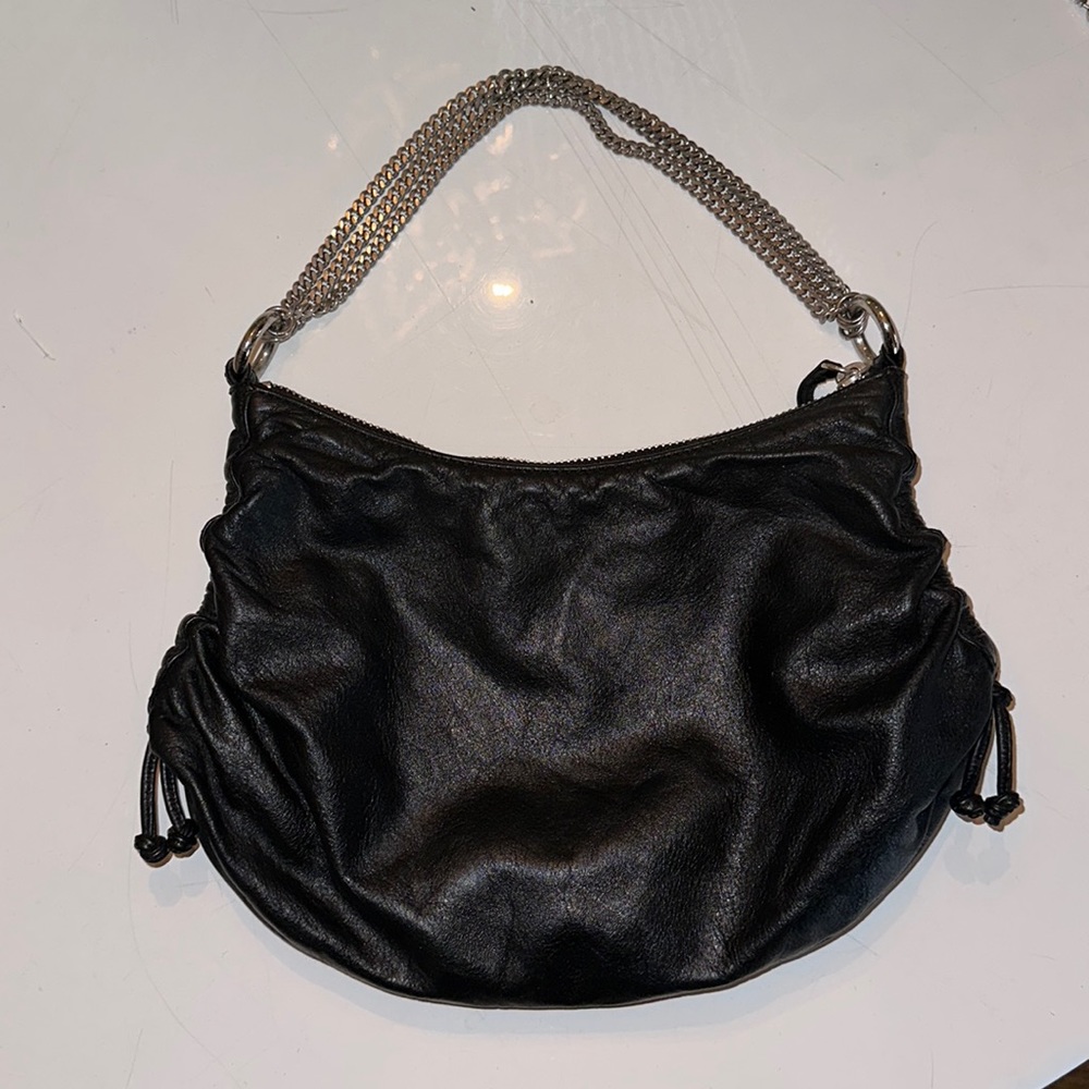 Black leather Banana Republic handbag with 3 chain strap